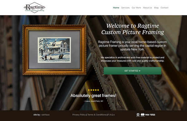 Ragtime Custom Picture Framing Website Screenshot